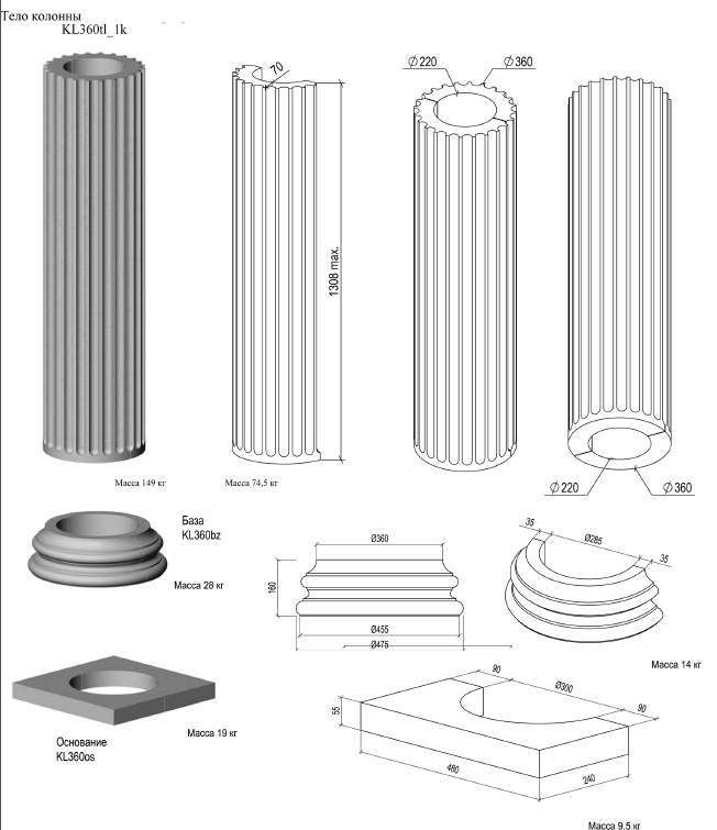 Элементы ионической колонны с каннелюрами KL360i