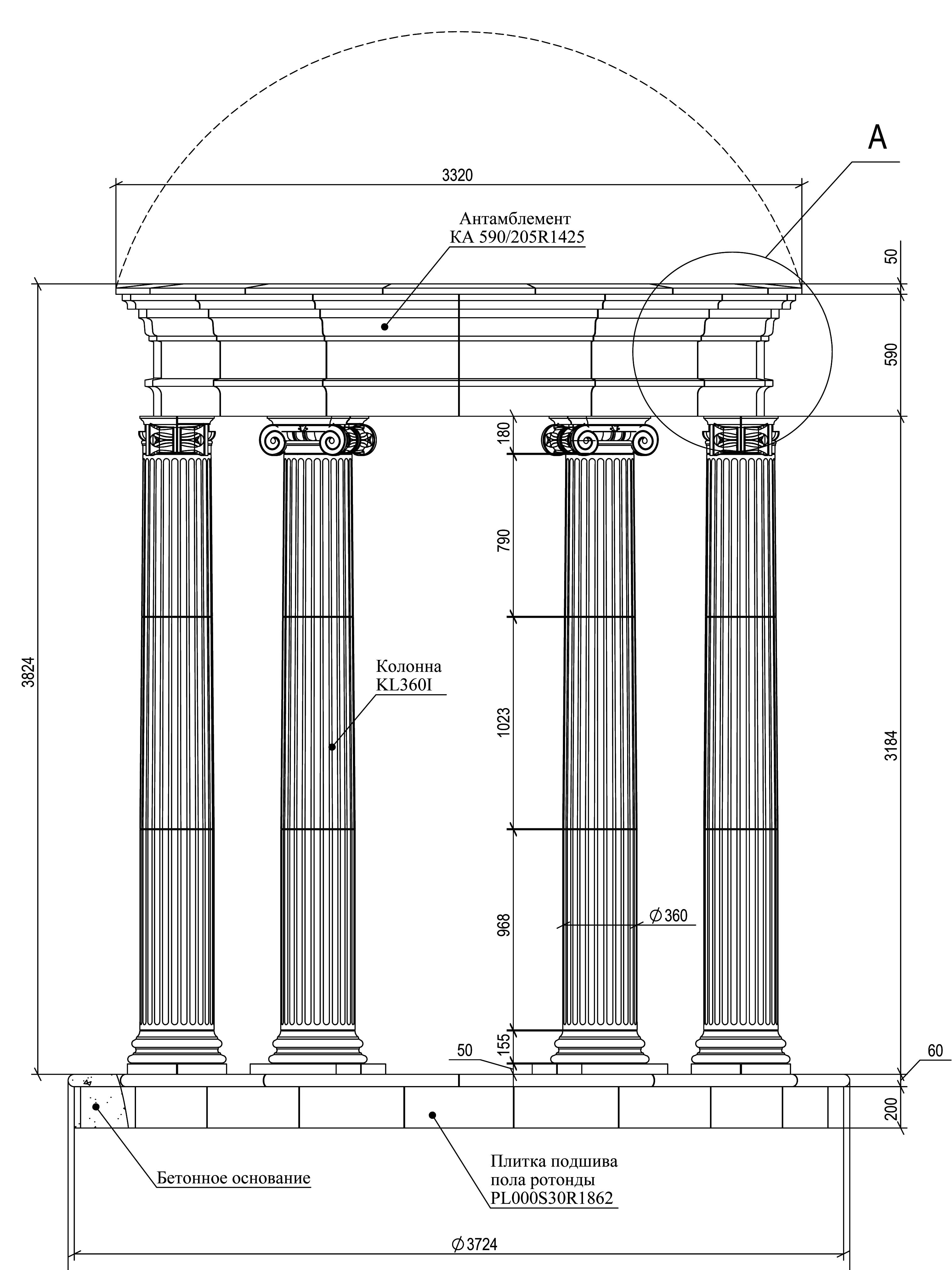 Чертеж Ротонда с колоннами